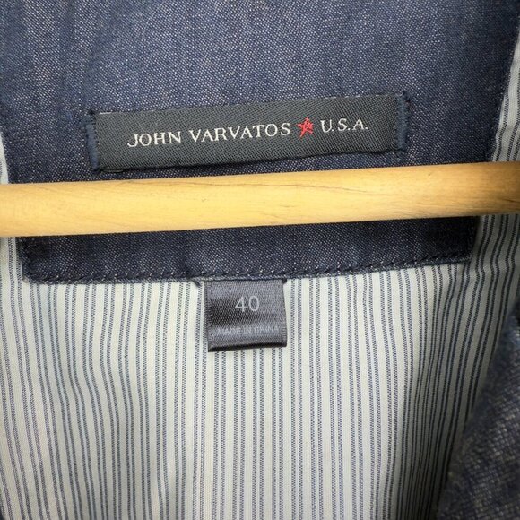 JOHN VARVATOS 100% Cotton Chambray Button Front Dark Blue Blazer Jacket Size 40R - Picture 4 of 11